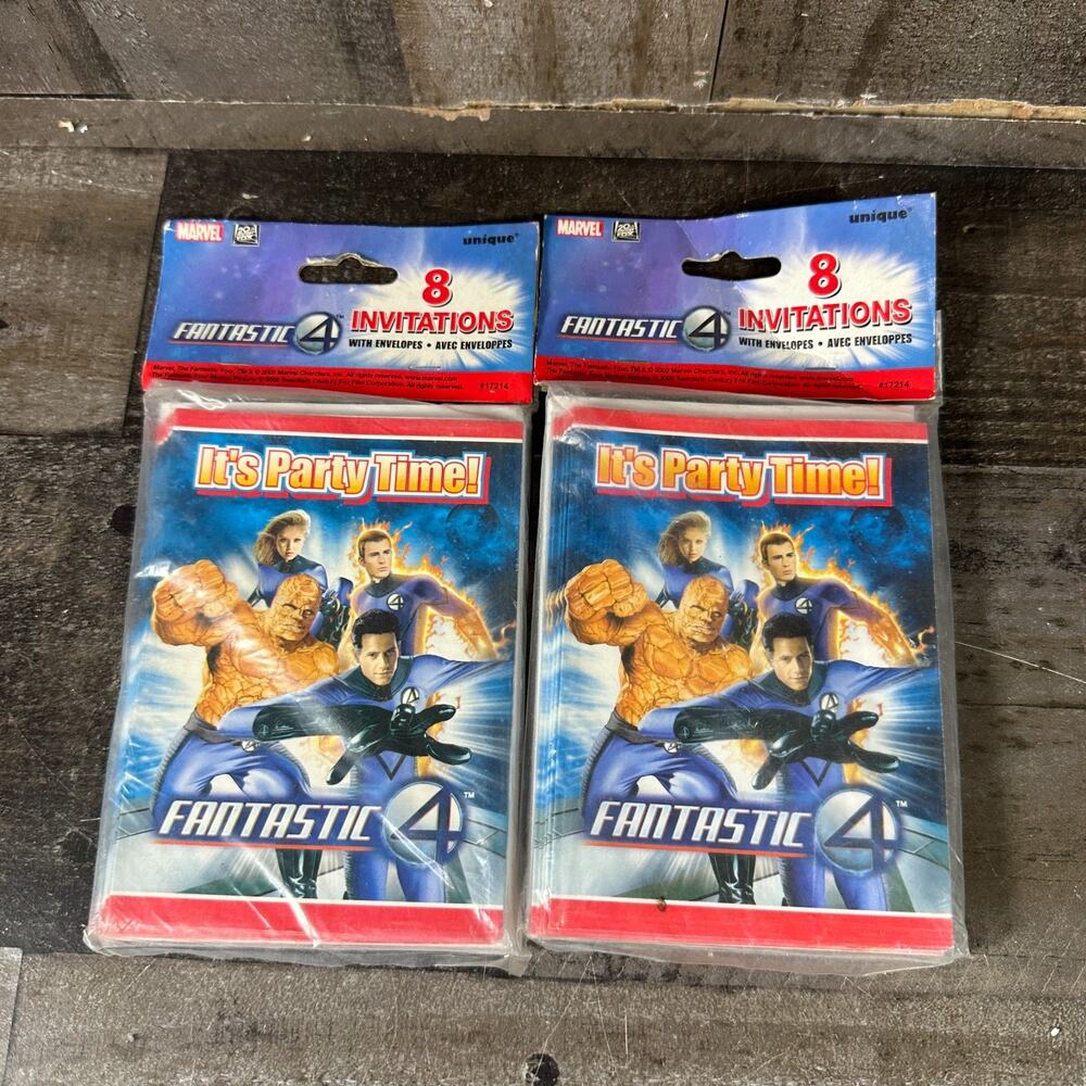 Fantastic Four Birthday Party 8 invitations cards comic book marvel Lot of 2